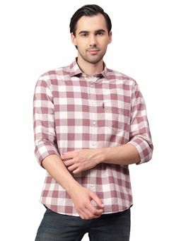 Cantabil - Men Mauve Checkered Full Sleeves Casual Shirt