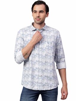 Cantabil - Men Blue Printed Full Sleeves Casual Shirt