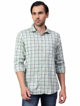 Cantabil - Men Green Checkered Full Sleeves Casual Shirt