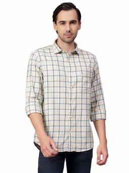 Cantabil - Men Yellow Checkered Full Sleeves Casual Shirt