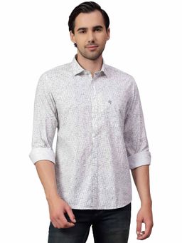 Cantabil - Men White Printed Full Sleeves Casual Shirt