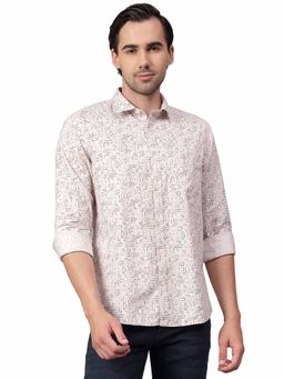 Cantabil - Men Peach Printed Full Sleeves Casual Shirt