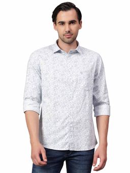 Cantabil - Men Light Blue Printed Full Sleeves Casual Shirt