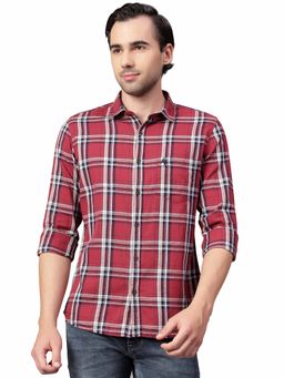 Cantabil - Men Red Checkered Full Sleeves Casual Shirt