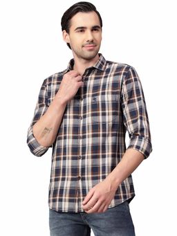 Cantabil - Men Navy Blue Checkered Full Sleeves Casual Shirt
