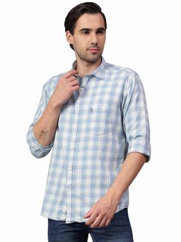 Cantabil - Men Blue Checkered Full Sleeves Casual Shirt