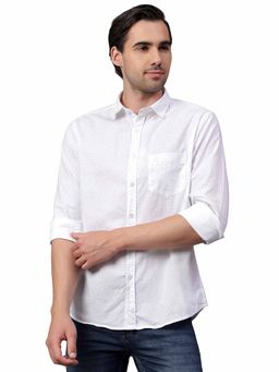 Cantabil - Men White Printed Full Sleeves Casual Shirt