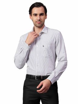 Cantabil - Men White Striped Full Sleeves Formal Shirt