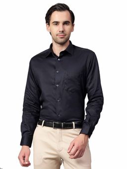 Cantabil - Men Navy Blue Solid Full Sleeves Formal Shirt