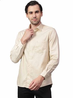 Cantabil - Men Cream Printed Full Sleeves Party Wear Shirt