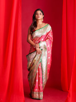 Beatitude - Pink Woven Banarasi Saree with Unstitched Blouse