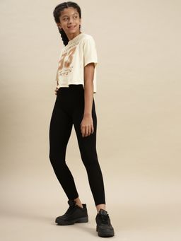 De Moza - Girls Viscose Solid Ankle Length Leggings Black