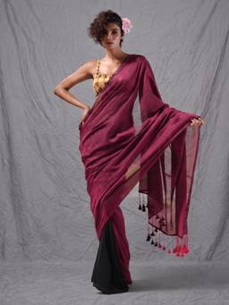 CHARUKRITI - Magenta Woven Cotton Saree with Unstitched Blouse