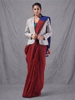 CHARUKRITI - Red Woven Cotton Saree with Unstitched Blouse