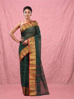 CHARUKRITI - Green Woven Cotton Saree