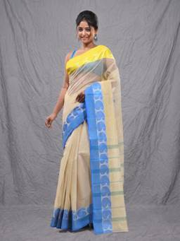 CHARUKRITI - Cream Woven Cotton Saree