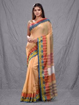 CHARUKRITI - Cream Woven Cotton Saree with Unstitched Blouse