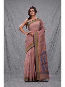 CHARUKRITI - Pink Woven Cotton Saree with Unstitched Blouse