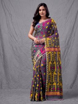 CHARUKRITI - Grey Woven Jamdani Saree