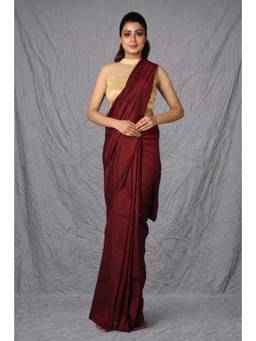 CHARUKRITI - Maroon Woven Cotton Saree with Unstitched Blouse