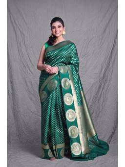 CHARUKRITI - Green Woven Brocade Saree with Unstitched Blouse