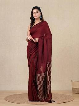 CHARUKRITI - Red Woven Cotton Saree with Unstitched Blouse