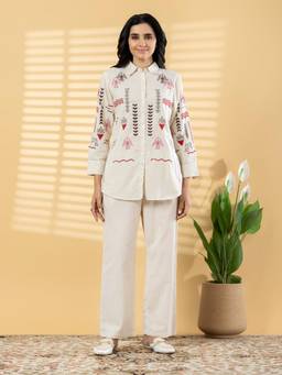 Readiprint - Off White Embroidered Pure Cotton Shirt and Palazzo