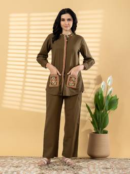 Readiprint - Green Embroidered Pure Cotton Shirt and Palazzo