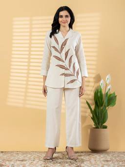 Readiprint - White Embroidered Pure Cotton Shirt and Palazzo