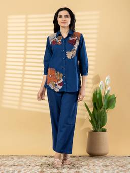 Readiprint - Blue Floral Pure Cotton Shirt and Palazzo