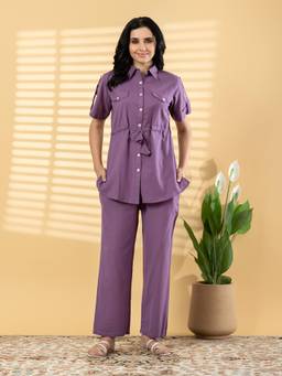 Readiprint - Purple Solid Pure Cotton Shirt and Palazzo