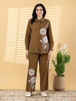 Readiprint - Brown Floral Pure Cotton Shirt and Palazzo