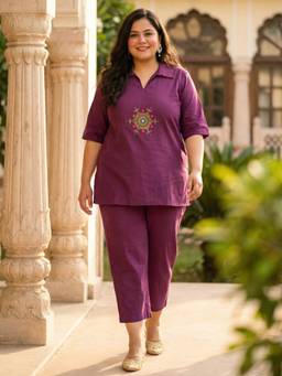Readiprint - Magenta Embroidered Pure Cotton Tunic and Palazzo