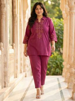Readiprint - Pink Embroidered Pure Cotton Tunic and Palazzo