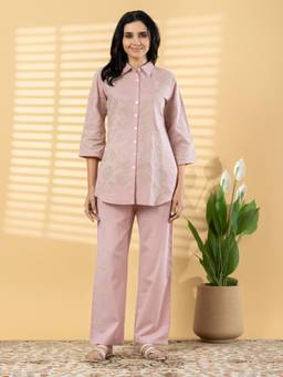 Readiprint - Pink Embroidered Pure Cotton Shirt and Palazzo