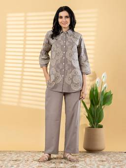 Readiprint - Grey Embroidered Pure Cotton Shirt and Palazzo
