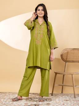 Readiprint - Green Floral Pure Cotton Tunic and Palazzo
