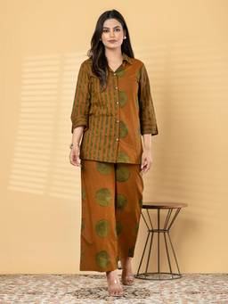 Readiprint - Brown Stripes Pure Cotton Shirt and Palazzo