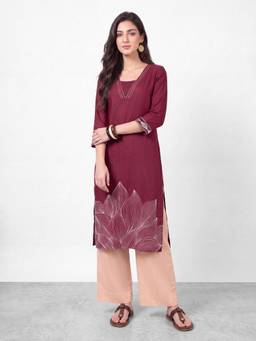 R&B - Maroon Floral Cotton Kurta