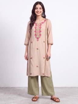 R&B - Cream Floral Viscose Kurta