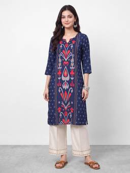 R&B - Navy Blue Floral Viscose Kurta