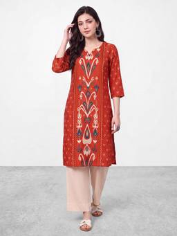 R&B - Orange Floral Viscose Kurta