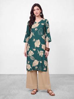R&B - Teal Floral Viscose Kurta