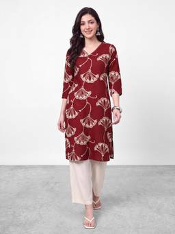 R&B - Red Floral Viscose Kurta