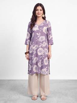 R&B - Lavender Floral Viscose Kurta