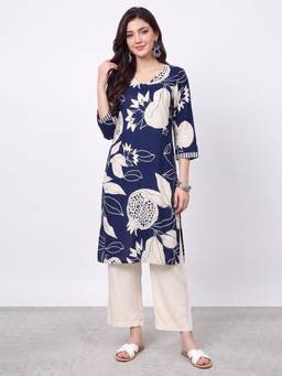 R&B - Navy Blue Floral Viscose Kurta