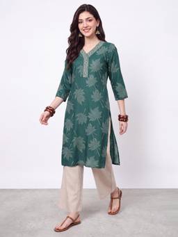 R&B - Green Floral Viscose Kurta
