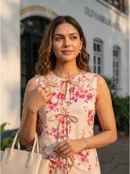 Vastara TheLabel - Pink Floral Cotton Tunic and Palazzo