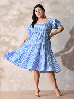 Desi Noor - Blue Stripes Cotton Dress