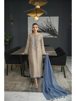 Tankori - Beige Embroidered Chanderi Silk Kurta with Pant and Dupatta